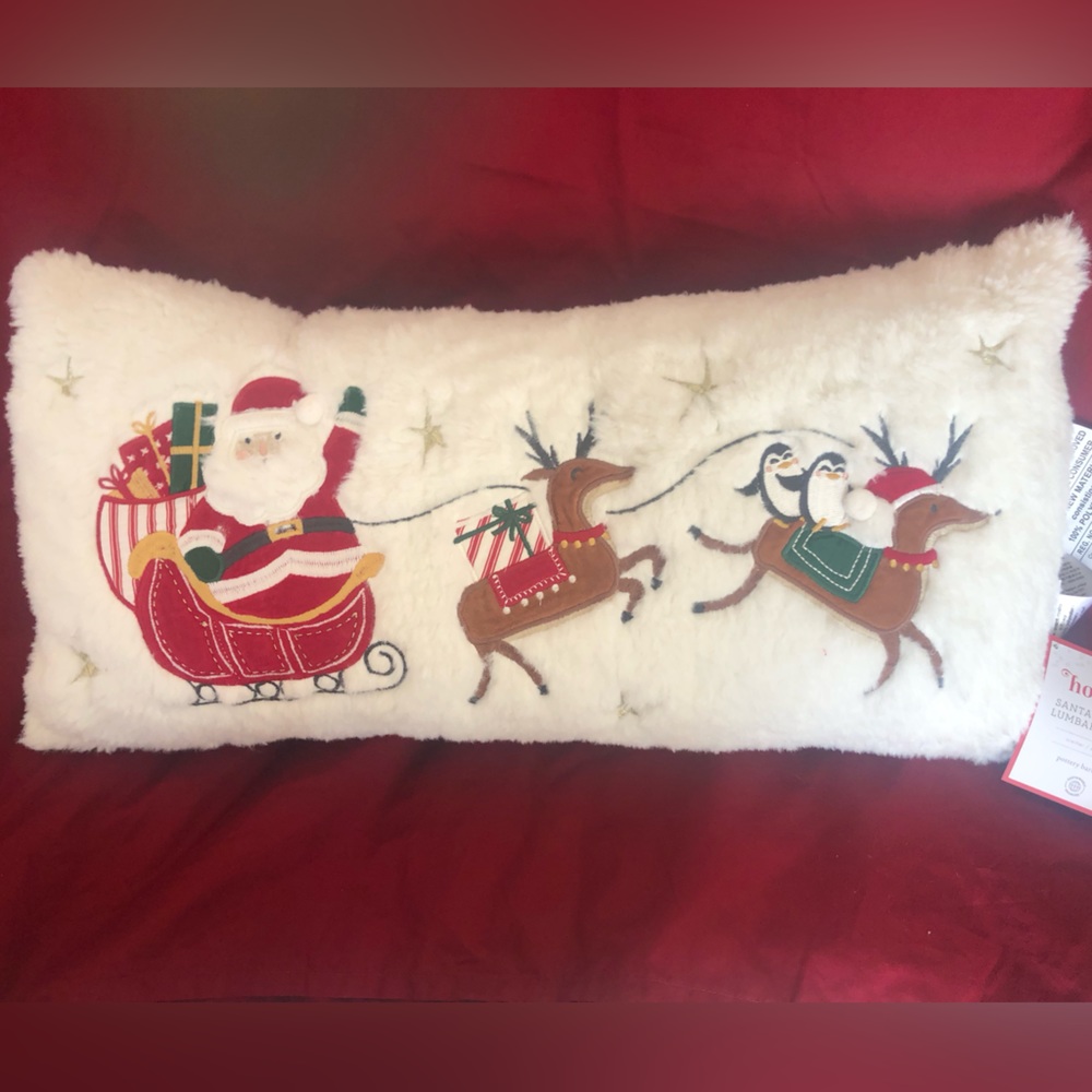 Pottery Barn Kids Santa Sleigh Lumbar Pillow New with tags